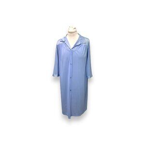 VTG Vanity Fair Blue 3/4 Sleeve Button Up Night Shirt Nightgown Sleepwear M